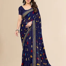Moda Rapido Floral Beads and Stones Poly Georgette Saree-image-65