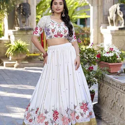 LOOKNBOOK ART Printed Ready to Wear Lehenga & Unstitched Blouse With Dupatta-image-65