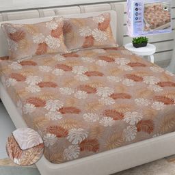FABINALIV Brown & White Floral 300 TC King Bedsheet with 2 Pillow Covers-87