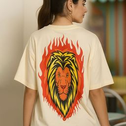 Fabflee Typography Printed Round Neck Oversized Cotton T-shirt-image-39
