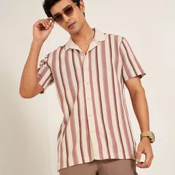 7 Alt by Pantaloons Men Slim Fit Cuban Collar Vertical Striped Cotton Casual Shirt-image-65