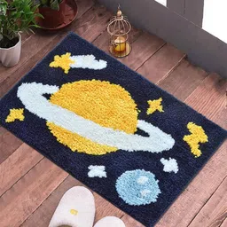 FABINALIV Navy Blue & Yellow Patterned Anti-Skid Doormat-44