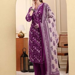 Yufta Women Floral Printed Regular Pure Cotton Kurta with Trousers & With Floral Dupatta-12