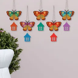 ArtVibes 5Pcs Blue & Red Printed Wooden Wall Decor Hangings-2