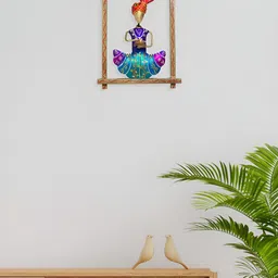 Golden Peacock Violet & Blue Printed Metal Wall Hangings-image-32