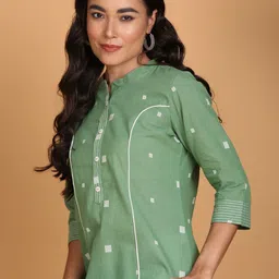Anouk Geometric Woven Design Mandarin Collar Straight Cotton Kurta-image-39