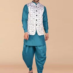 PRINTINDIA Mandarin Collar Long Sleeves Pure Silk Kurta & Harem Pant & Nehru Jacket-image-62