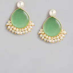 Anouk Gold-Plated Artificial Stones Studded And Beaded Teardrop Shaped Drop Earrings image 3