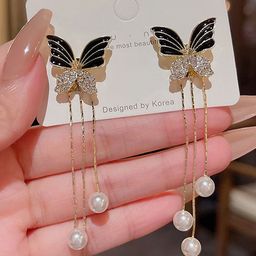DressBerry Gold-Plated Artificial Stones Studded Butterfly Korean Drop Earrings-0