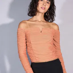 SASSAFRAS Off-Shoulder Net Bardot Top-picture-1