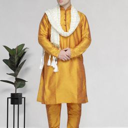 SKAVIJ Men Regular Thread Work Dupion Silk Kurta with Churidar & With Dupatta-picture-33