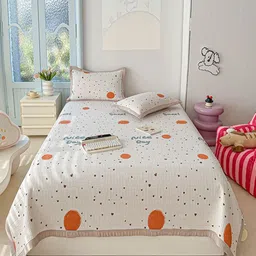 JC HOME White & Red Printed Double Bed Queen Cover With Pillow Covers-picture-7