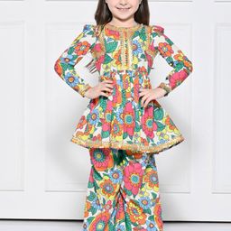 THE PONY & PEONY CO. Girls Floral Printed Cotton A-Line Kurti with Palazzos & Dupatta-image-83