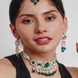 Divisha 18 K Gold-Plated CZ-Studded & Pearl Beaded Jewellery Set-image-33