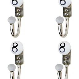 IndianShelf Silver-Toned & White 4 Pieces Number 8 Printed Ceramic & Zinc Wall Hooks-image-93