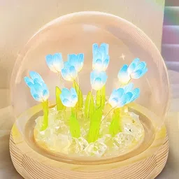 XERGY White & Blue Tulip Flower Semi Sphere Shaped Table Lamp-picture-15