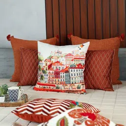 ONSETHOMES White & Rust Embroidered Linen Square Cushion Covers-image-13