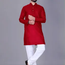 Men Solid, Colorblock, Self Design Straight Kurta (Red)-62