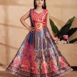 Aarika Girls Printed Mirror Work Ready to Wear Lehenga & Blouse With Dupatta-13