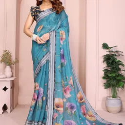 PAMPER YOURSELF Floral Linen Blend Saree-picture-36