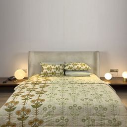 LABHAM Cream-Coloured & Green Floral Printed Pure Cotton Double King Regular Bedding Set-5