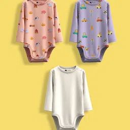 Orange Sugar Infants Pack Of 3 Printed Cotton Bodysuits-28