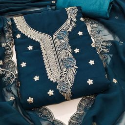 HERE&NOW Embroidered Thread Work Silk Georgette Unstitched Dress Material-image-14
