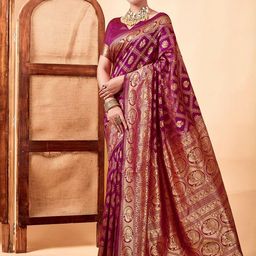 HERE&NOW Woven Design Zari Silk Blend Banarasi Saree-picture-15