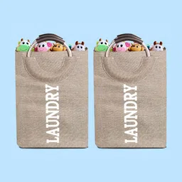 Stylista 2-Pcs Grey Printed Durable & Foldable Laundry Bag with Metal Handle-16