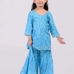 Nature Nook Girls Bandhani Printed Angrakha Gotta Patti Pure Cotton Kurti With Sharara-picture-11