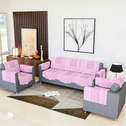 Aura Pink Printed Cotton Sofa Cover With Arms-image-16