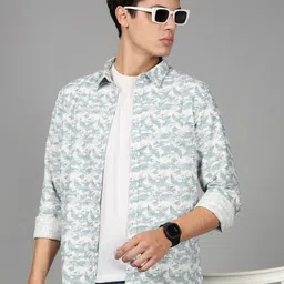 British Club Smart Slim Fit Floral Printed Spread Collar Cotton Casual Shirt-picture-38