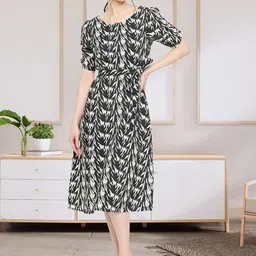 DressBerry Print Flutter Sleeve A-Line Midi Dress-11
