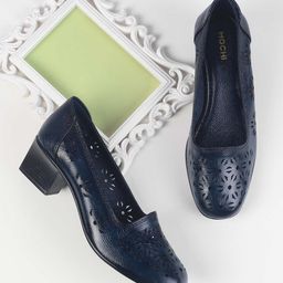 Mochi Textured Leather Block Pumps with Laser Cuts-13