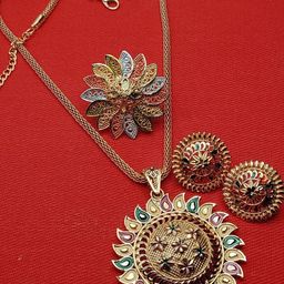 niva fashion Gold-Plated Brass Pendant & Earrings-image-59