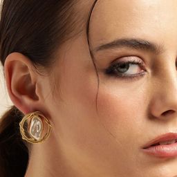 Anouk Gold-Plated Mother of Pearl Circular Shaped Studs-4