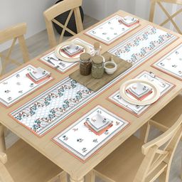 ROMEE Set Of 13 White & Green Floral Printed Table Linen Set-82