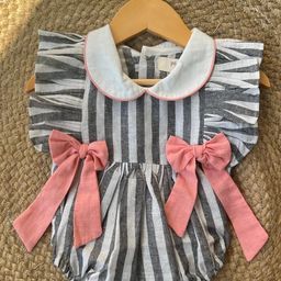 Mamma's Bear Girl Striped Cotton Bow Romper-image-95