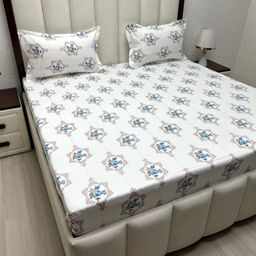 Pure Decor White & Blue Floral 250 TC Queen Bedsheet with 2 Pillow Covers-picture-23