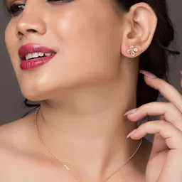 Kord Store Rose Gold Plated AD Studded Eye Catchy Beautiful Flower Pendant Set-87