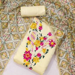 LeeliPeeri Designer Floral Embroidered Cotton Unstitched Dress Material-image-88