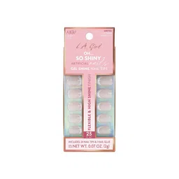 L.A Girl 24 Pcs Oh So Shiny Artificial Nail Tips with 1 Nail Glue - Modern French Tip-19