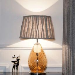 kapoor lampshades Decade Glass & Metal Table Lamp with Natural Linen Shade-picture-38