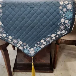 MONKDECOR Blue & White Self Design Floral Printed Table Runner-51