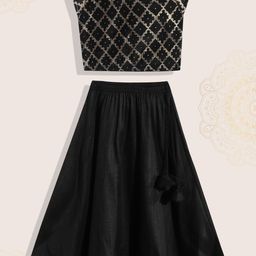 Biba Girls Black & Gold Solid Ready to Wear Lehenga & Choli-image-51