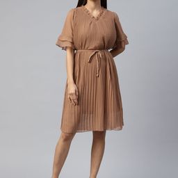 plusS Brown Pleated Dress-image-5