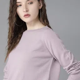 Roadster Women Lavender Solid Pullover Sweater-image-78