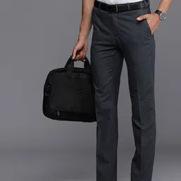 Raymond Men Checked Slim Fit Formal Trousers-image-70
