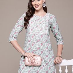 Readiprint Fashions Floral Printed Thread Work Pure Cotton Kurta with Trousers-picture-24