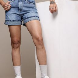 The Roadster Life Co. Women High-Rise Pure Cotton Denim Shorts-picture-12